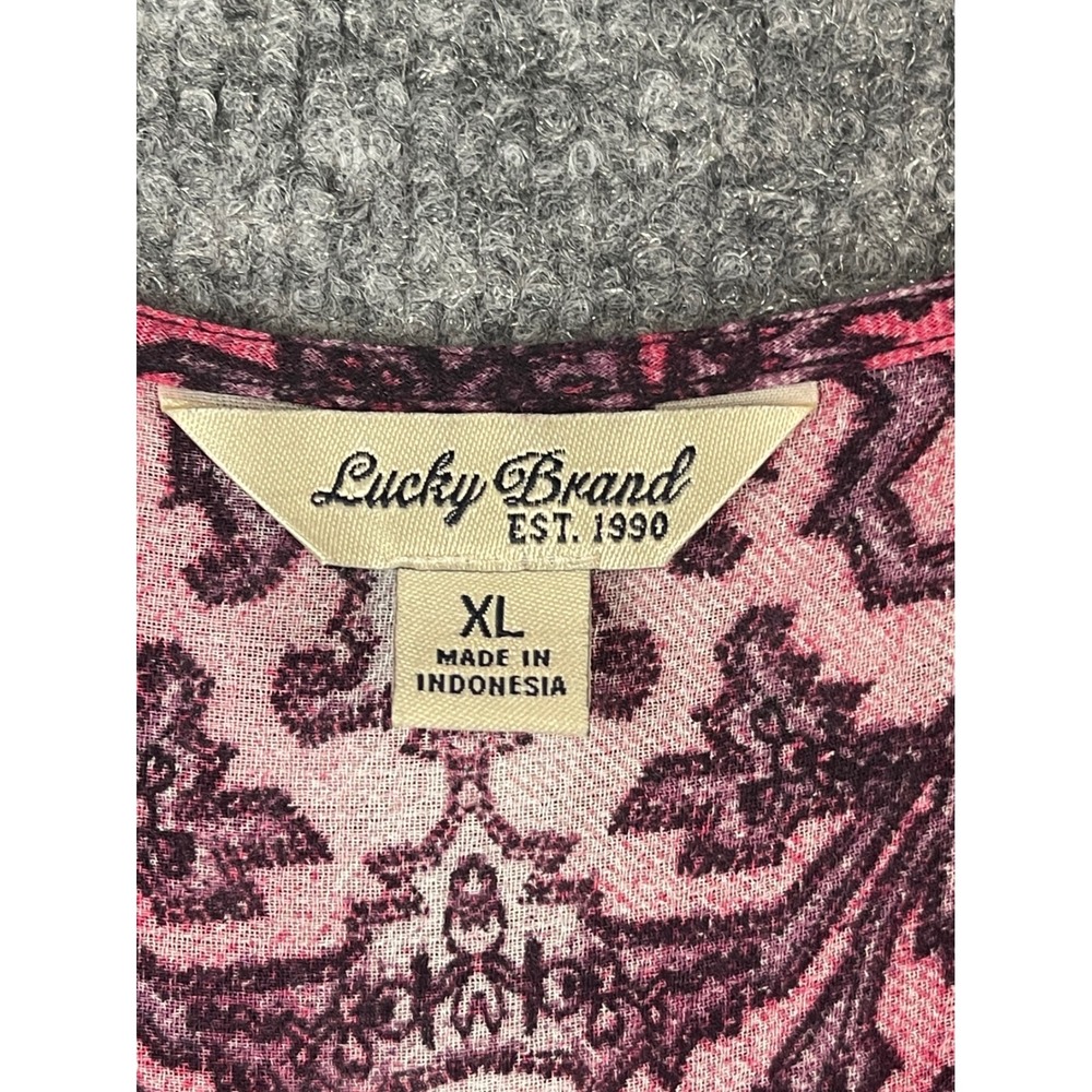 Lucky Brand Blouse Womens XL Pink Blue Excellent Paisley Patchwork Long Sleeve - Picture 5 of 14